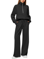 Women's Casual Sweatpants Suit with High Collar and Kangaroo Pocket