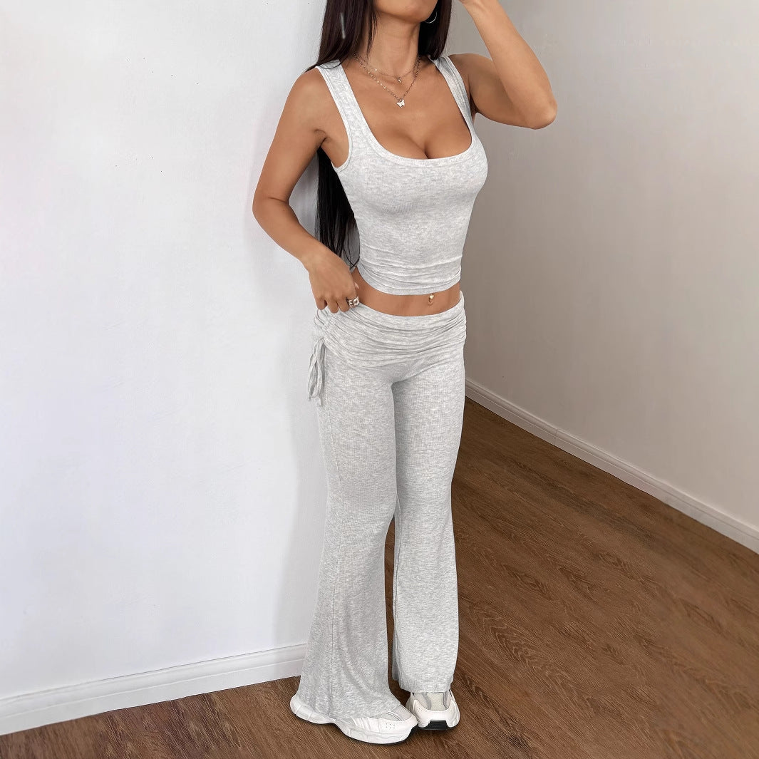 Women's Casual Sportswear with Shaping Top and Wide Pants
