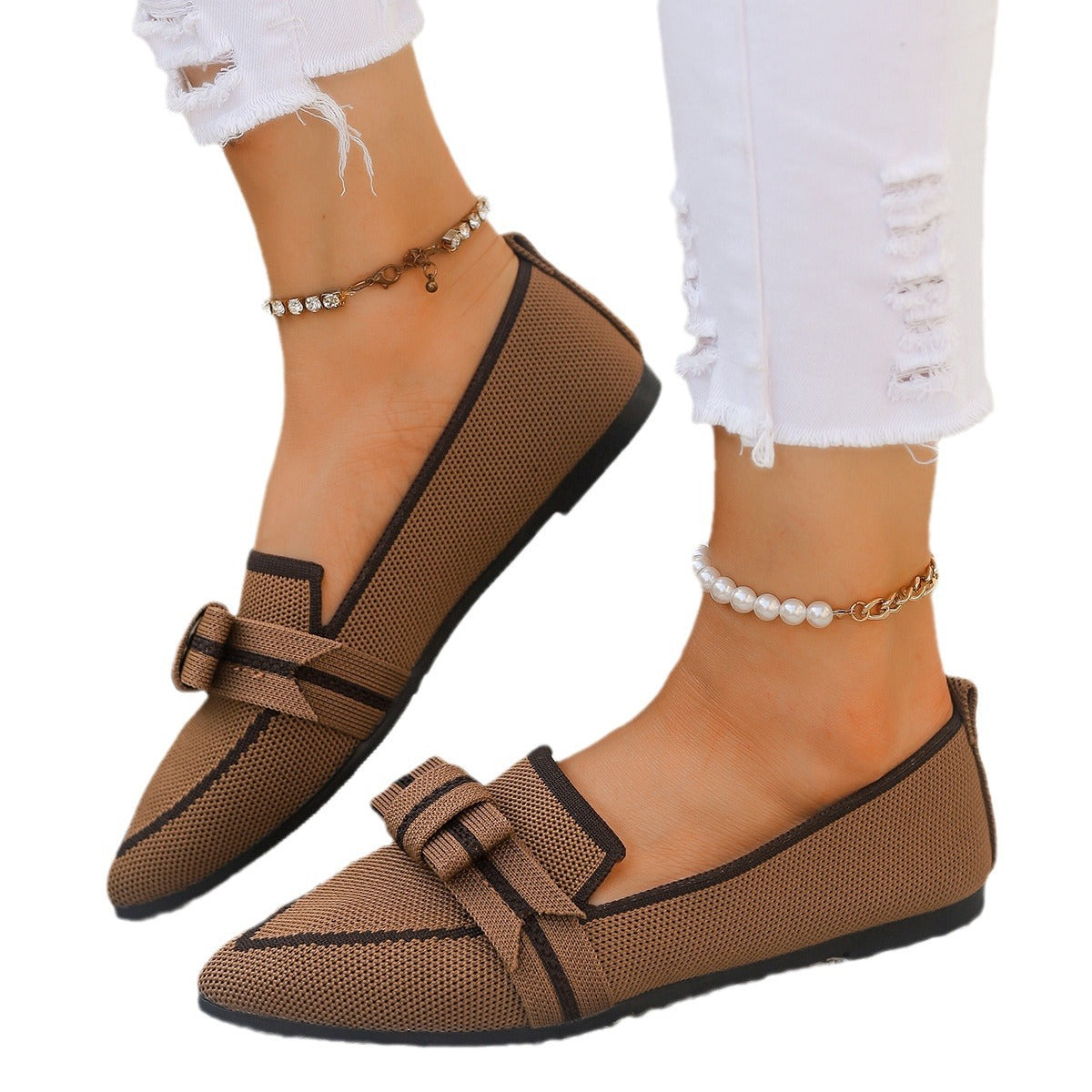 Women's Ballet Flats with Elegant Bow Appliqué and Breathable Upper