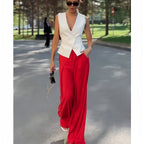 Women's Elegant Blazer and Wide-Leg Trouser Set