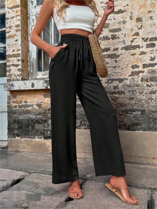 Women's Elegant Casual Trousers with Elastic Waist and Side Pockets