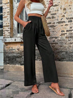 Women's Elegant Casual Trousers with Elastic Waist and Side Pockets