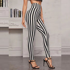 Women's High-Waisted Leggings with Graphic Stripe Pattern