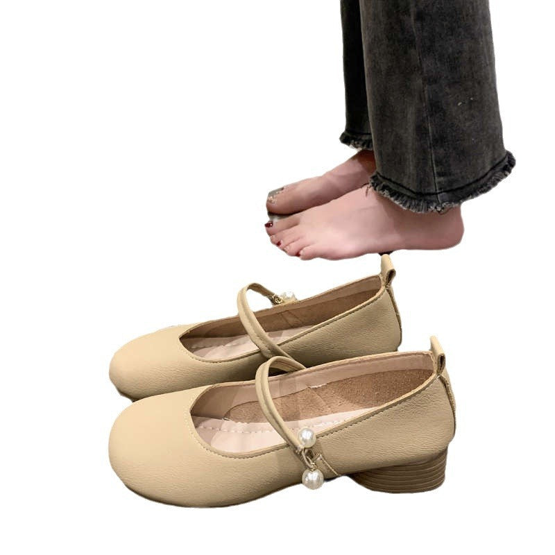 Women's Ballet Flats with Elegant Strap and Pearl Details