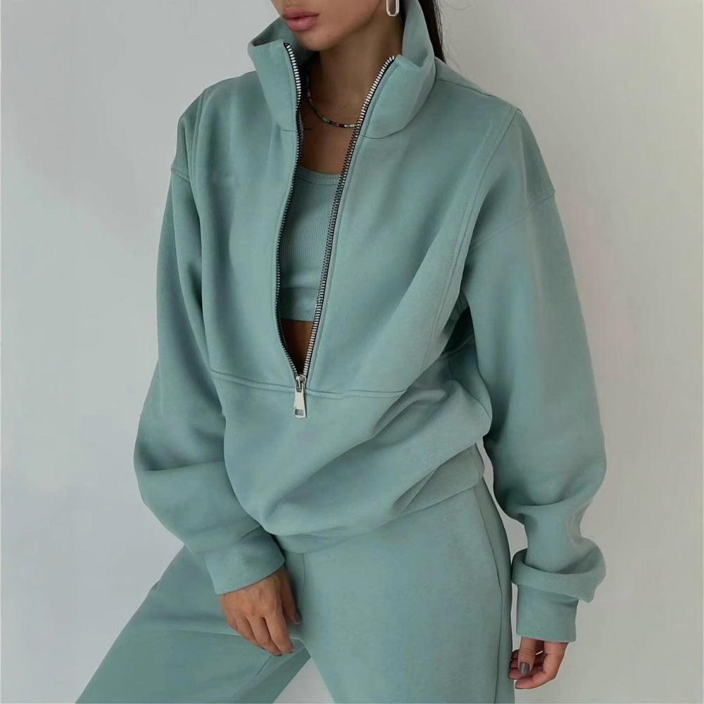 Women's Casual Oversized Hoodie and Jogger Set with Practical Zipper