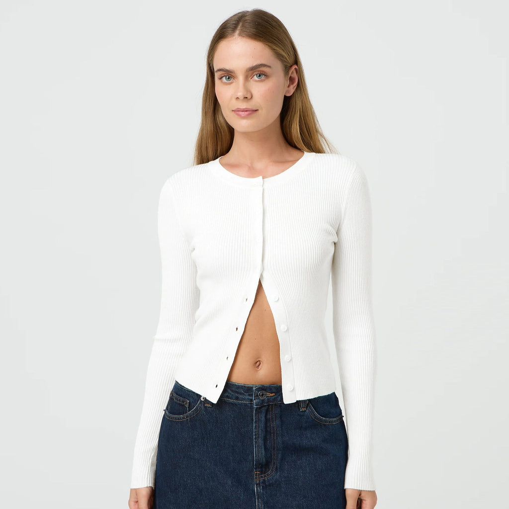 Women's Form-Fitting Knit Cardigan with Button Placket and Long Sleeves