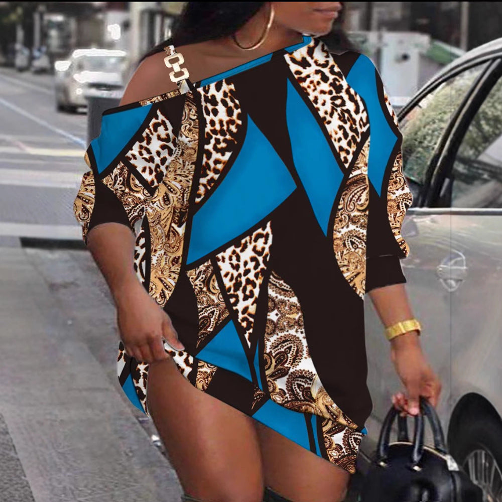 Women's Asymmetric Graphic Print One-Shoulder Dress