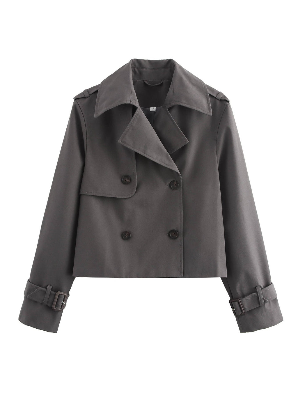 Women's Cropped Trench Jacket with Double-Breasted Button Placket and Adjustable Sleeves