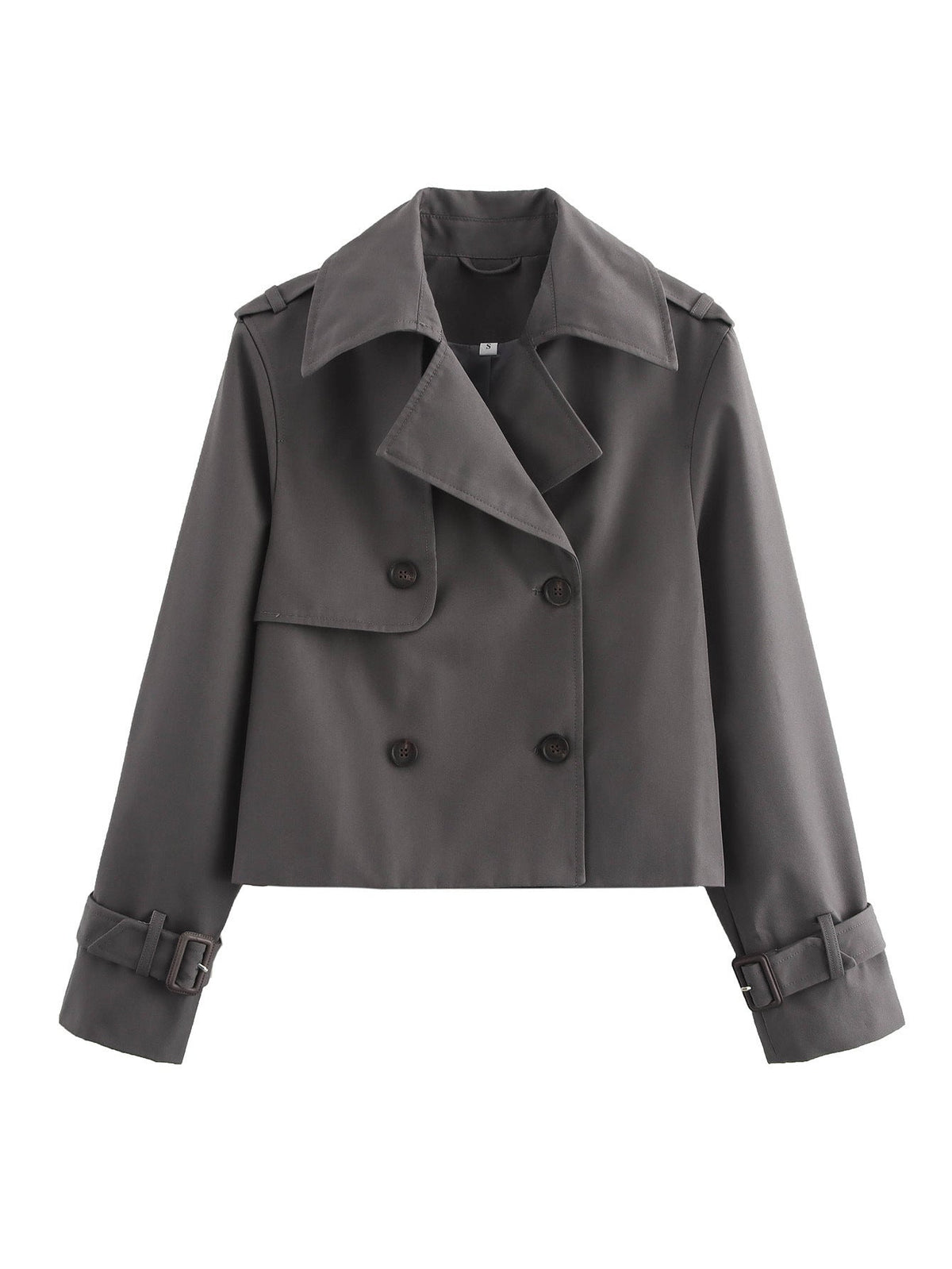 Women's Cropped Trench Jacket with Double-Breasted Button Placket and Adjustable Sleeves