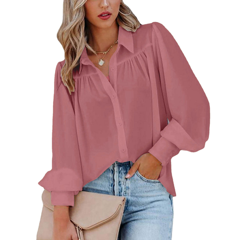 Women's Blouse with Feminine Ruffle Details and Loose Sleeves