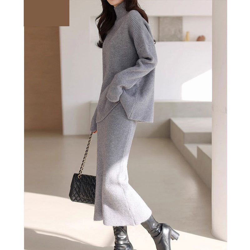 Elegant Knit Outfit with Waist Belt