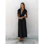 Women's Elegant Maxi Dress with Refined Wrap Design and Deep V-Neck