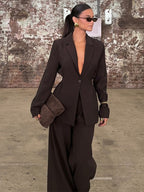 Women's Blazer with Deep V-Neck and Elegant Silhouette
