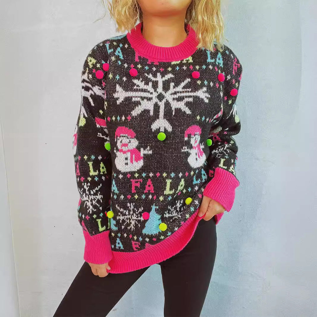 Festive Sweater with Colorful 3D Appliqués