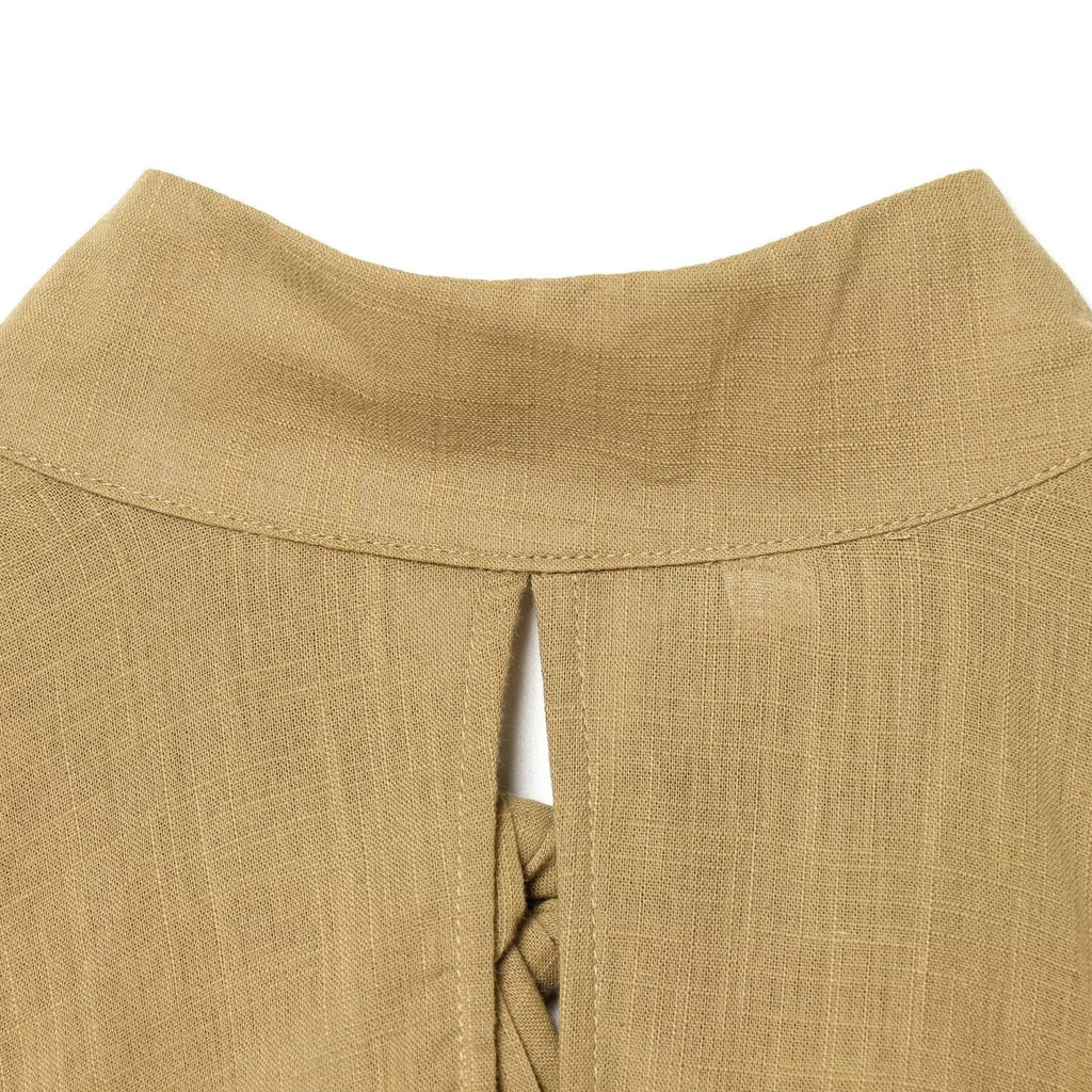 Women's Blouse with Elegant Stand-Up Collar and Pleated Details