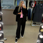 Women's Casual Sweater-Blazer Combo with Wide-Leg Pants