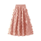 Flared Midi Skirt with Transparent 3D Appliqués and Elastic Waistband