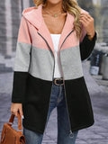 Women's Casual Colorblock Hooded Coat