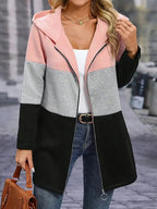 Women's Casual Colorblock Hooded Coat