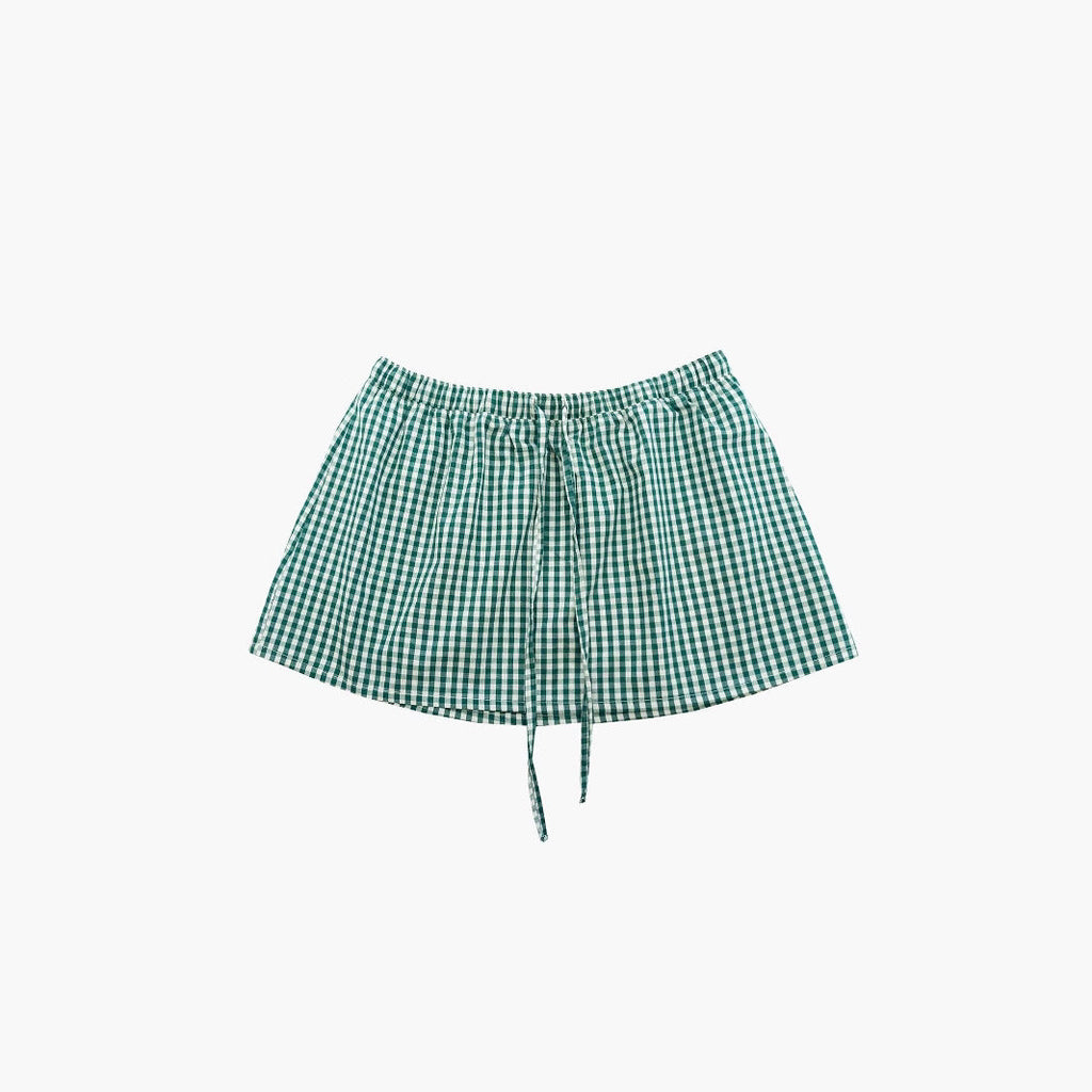 Casual Gingham Skirt with Elastic Waist and Drawstring