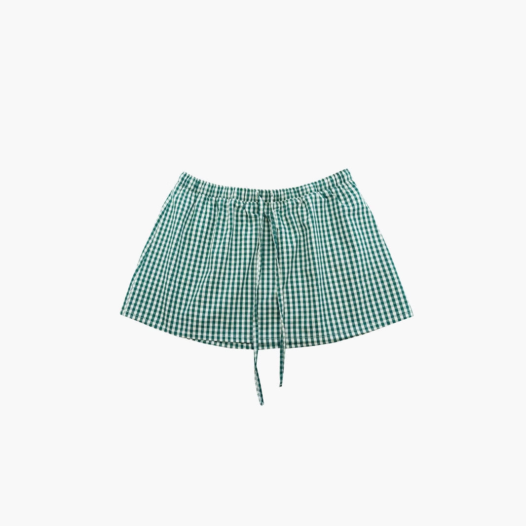 Casual Gingham Skirt with Elastic Waist and Drawstring