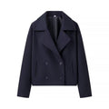 Women's Elegant Wool Jacket with Double-Breasted Button Placket and Modern Details
