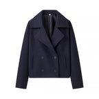 Women's Elegant Wool Jacket with Double-Breasted Button Placket and Modern Details