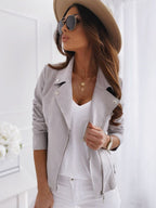 Women's Fitted Biker Jacket with Decorative Buttons