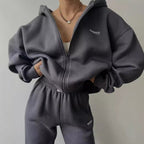 Women's Oversized Hooded Sweat Jacket and High-Waist Jogging Pants Set