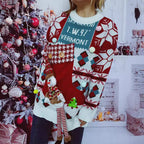 Women's Festive Sweater with Winter Snowman Motif and Decorative Details