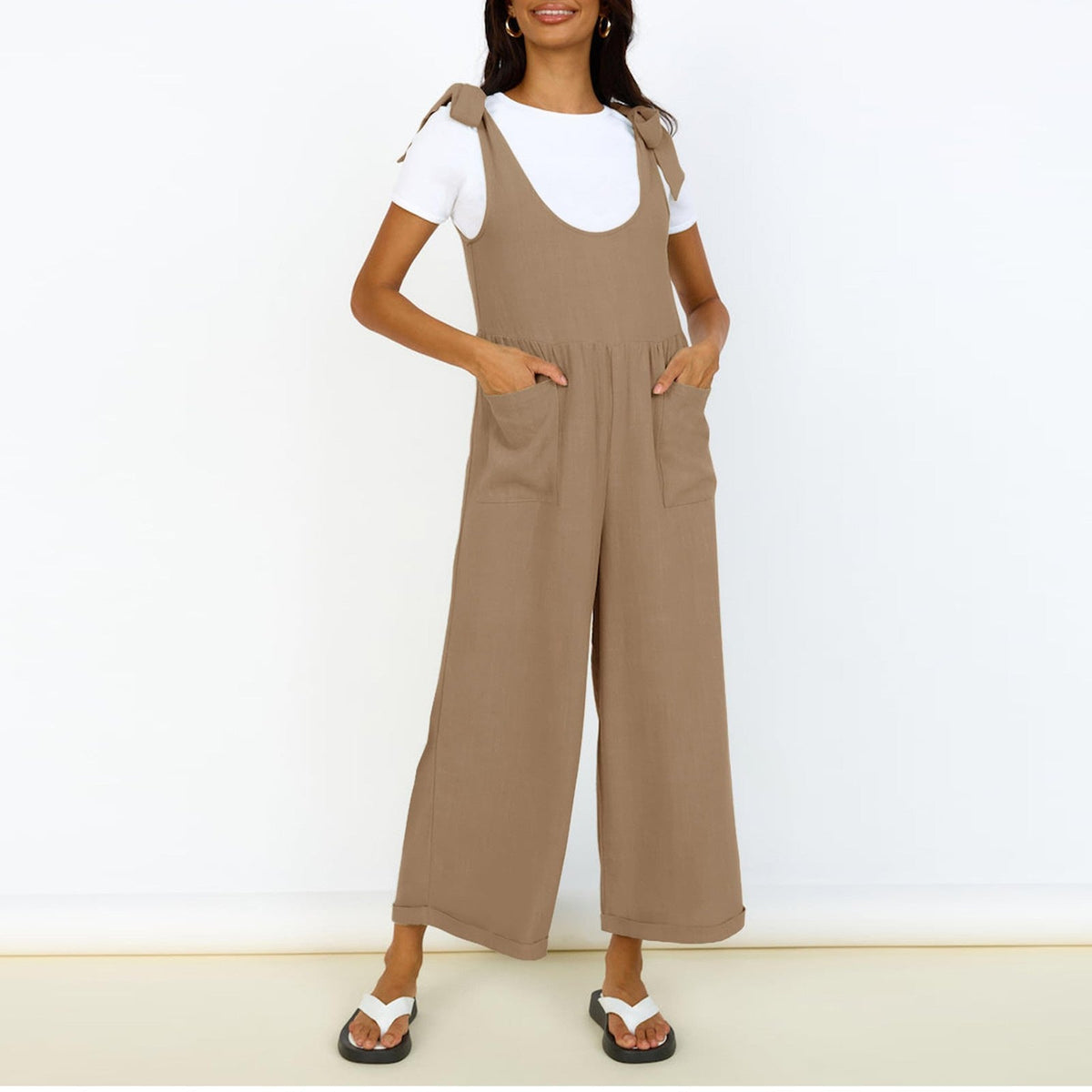 Women's Casual Jumpsuit with Adjustable Straps and Wide Leg