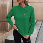 Women's Elegant Sweater with Asymmetrical Neckline and Button Details
