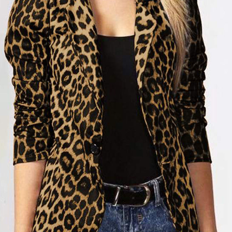 Women's Elegant Leopard Print Blazer Jacket with Tailored Fit