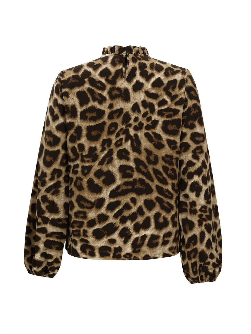 Women's Blouse with Elegant Leopard Print and Ruffle Collar