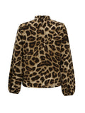 Women's Blouse with Elegant Leopard Print and Ruffle Collar