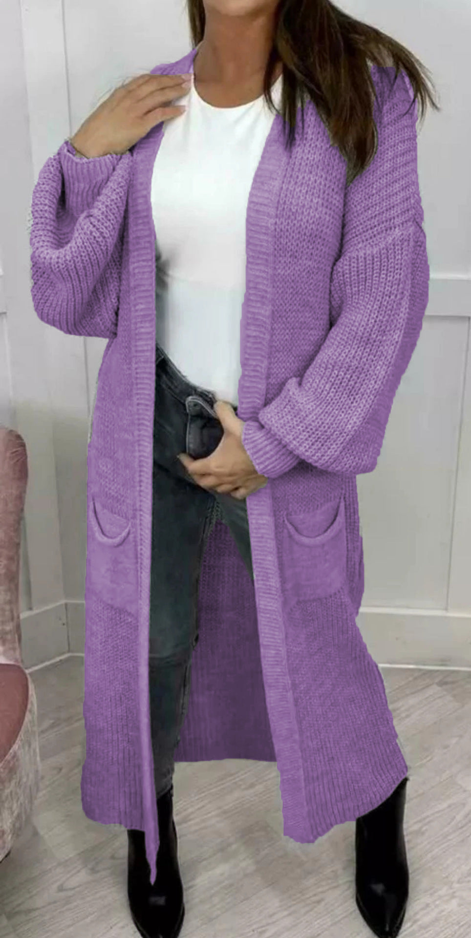 Women's Chunky Knit Cardigan with Open Sleeves