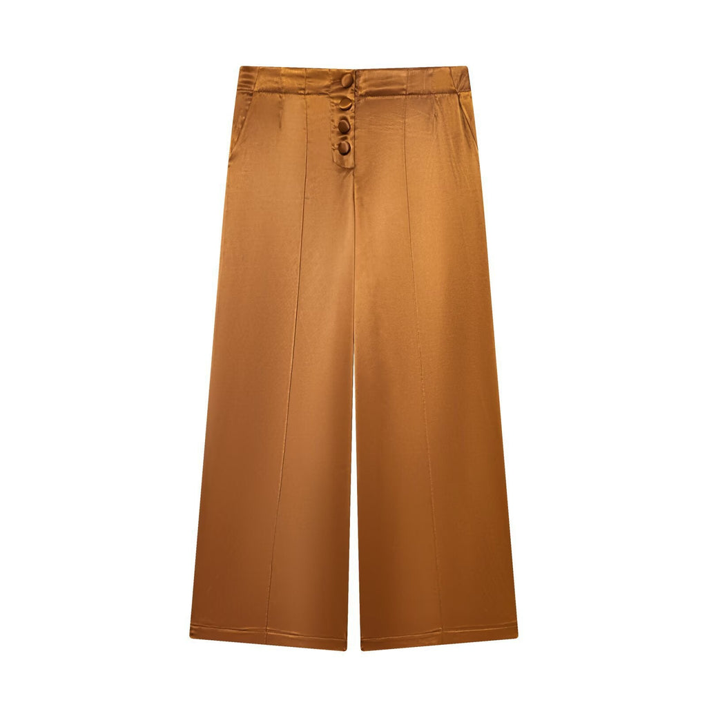 Women's Elegant Culotte Trousers with Button Details and High Waist