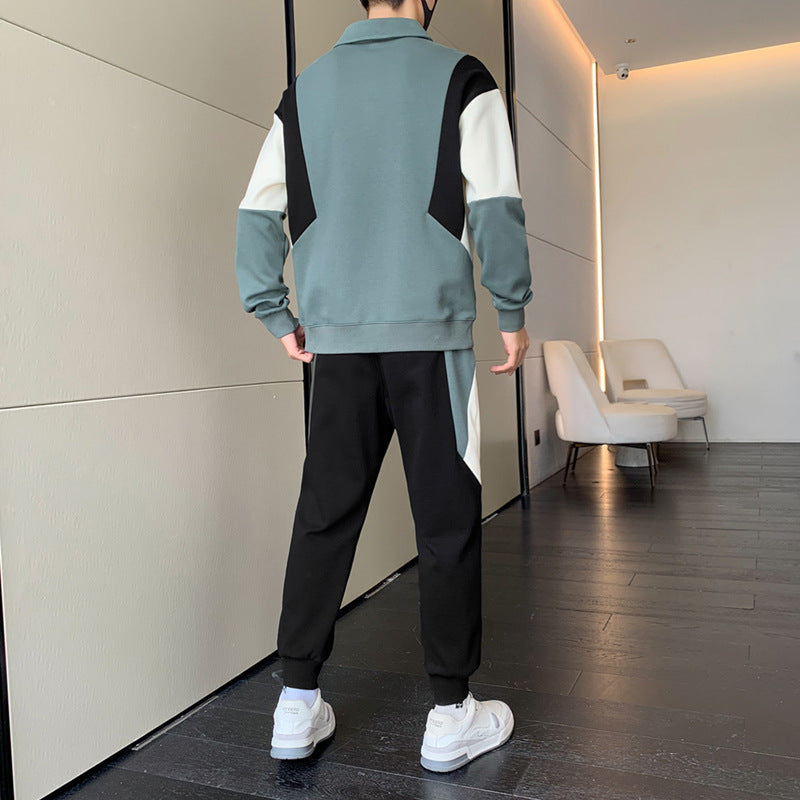 Men's Two-Piece Colorblock Tracksuit with Polo Collar