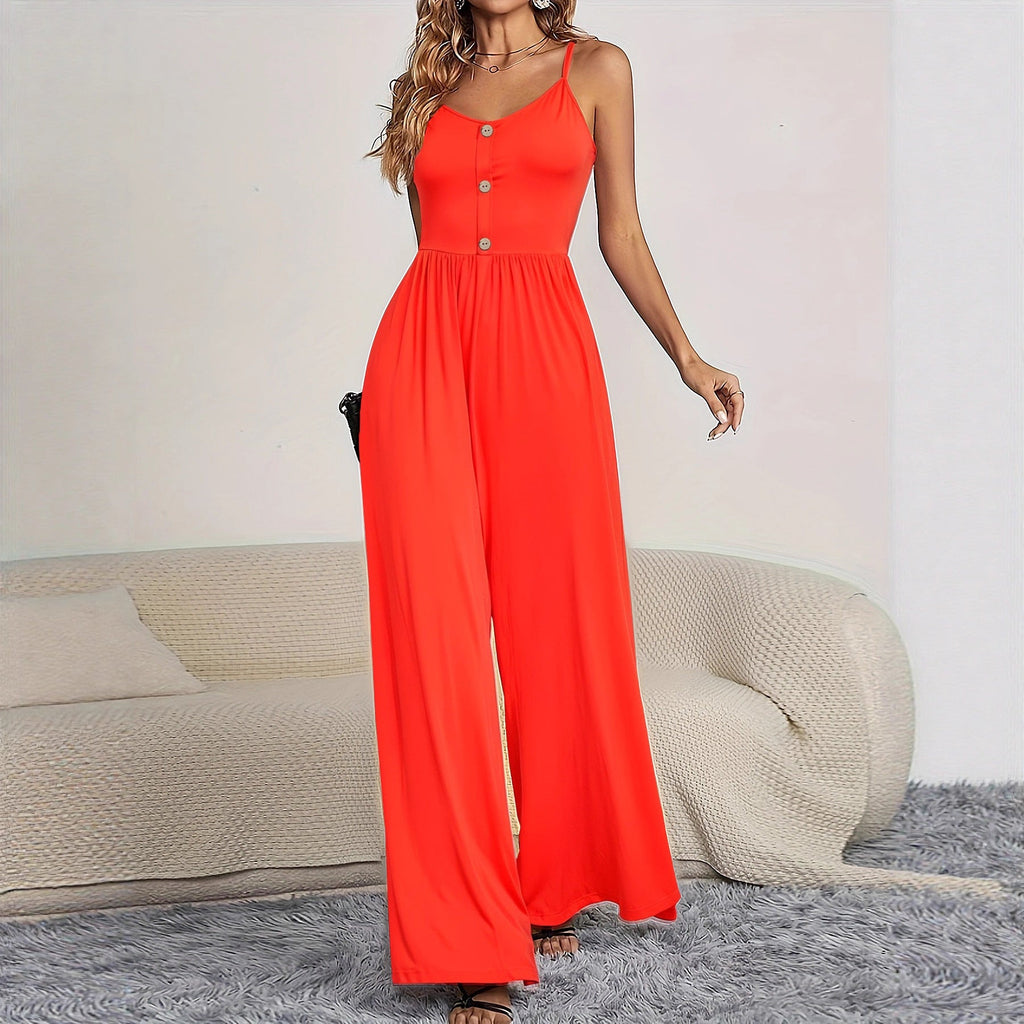 Women's Jumpsuit with Button-Up Top and Wide Leg