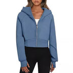 Women's Cropped Hoodie with Zipper and Elastic Hem