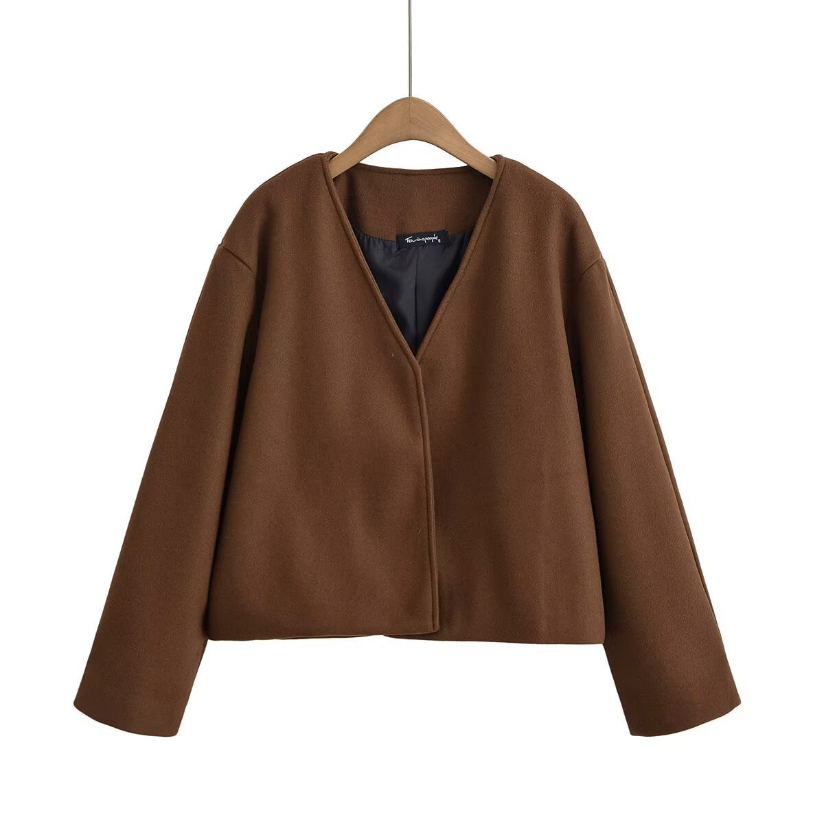 Women's Elegant Cropped Jacket with Large Collar