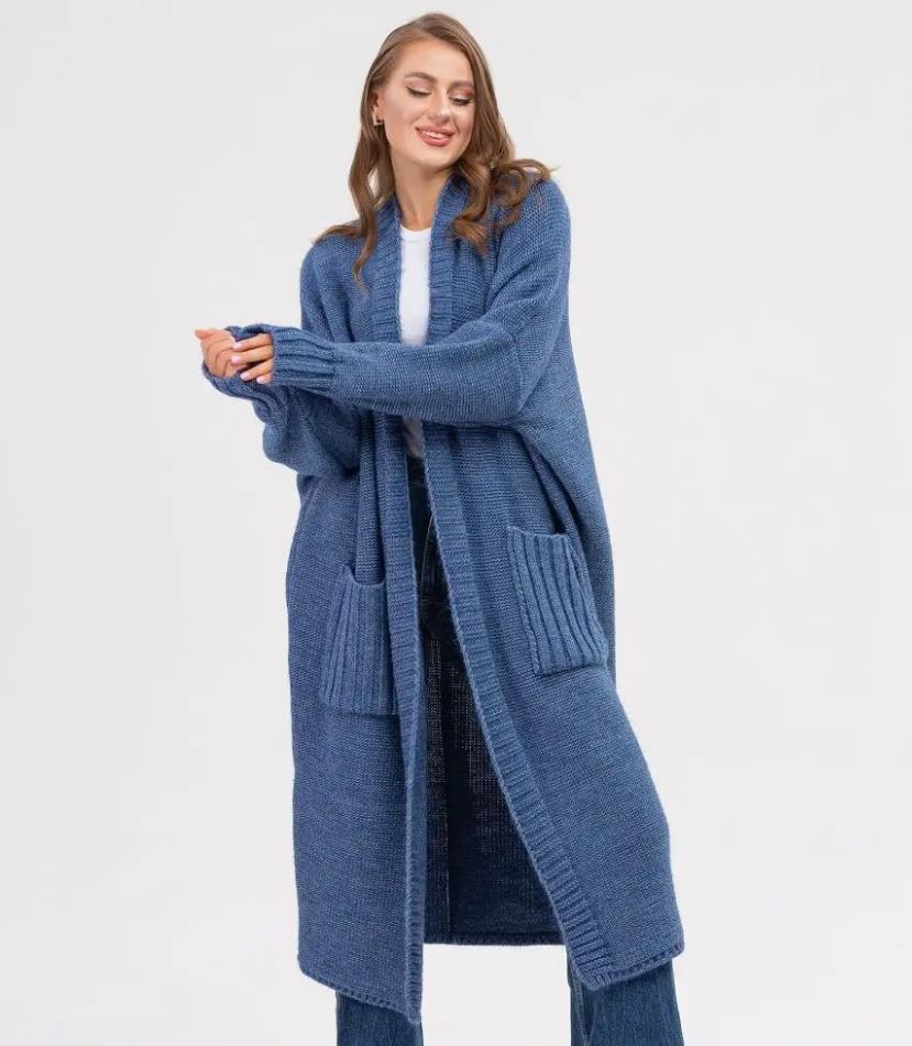 Women's Cozy Knit Coat with Large Pockets and Oversized Fit
