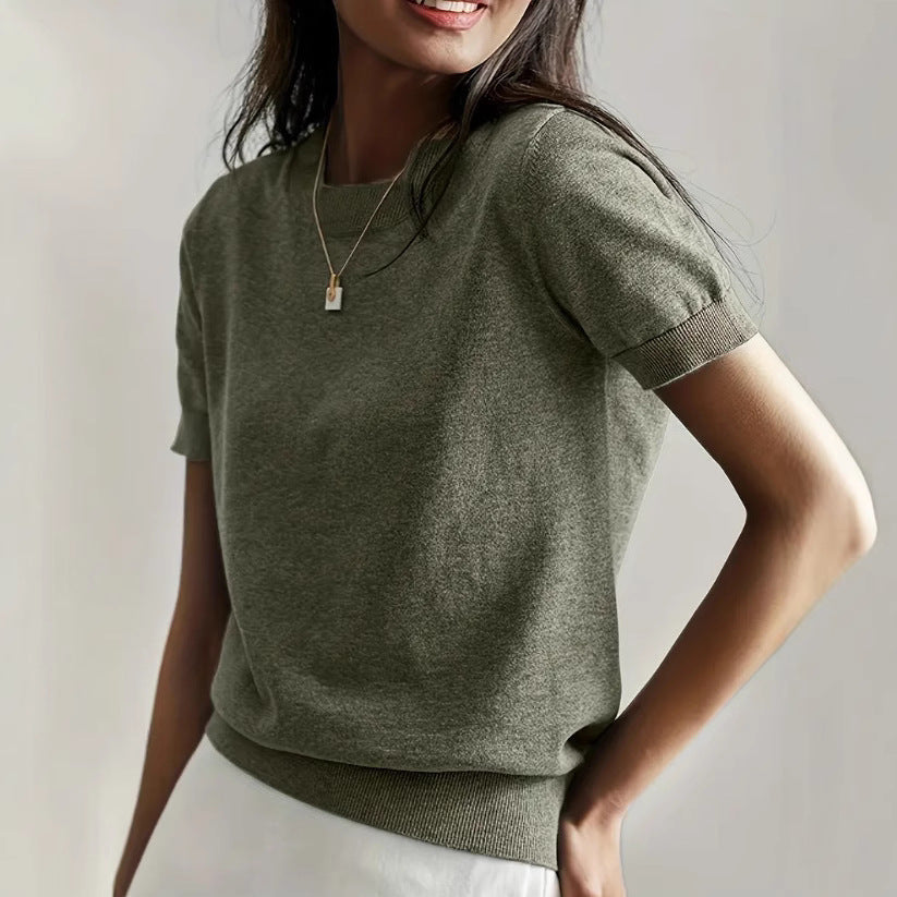 Women's Short-Sleeve Fine Knit Sweater