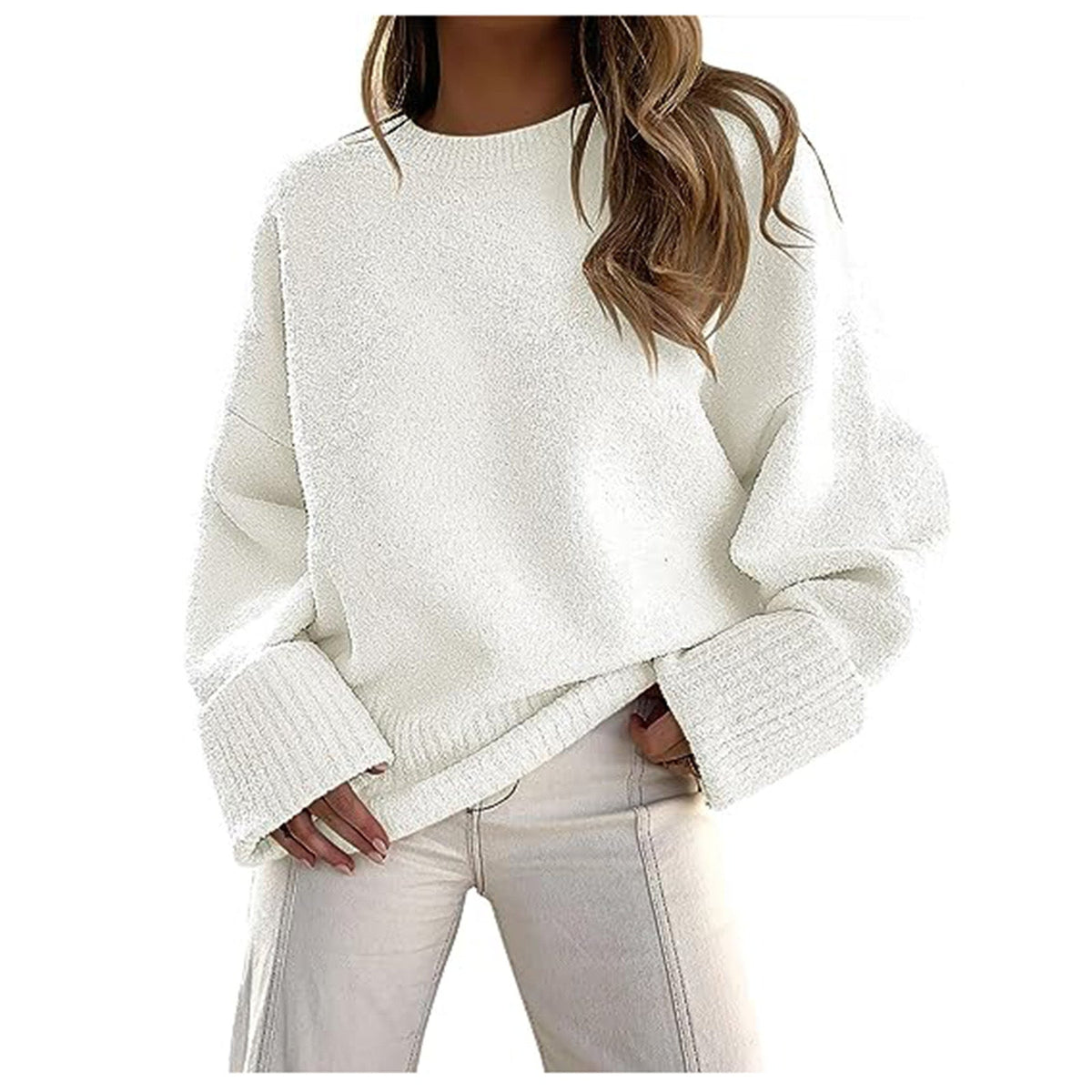 Women's Fluffy Oversized Pullover with Wide Cuffs