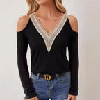 Women's Elegant Long-Sleeve Shirt with Decorative Neckline