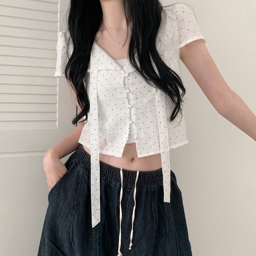 Women's Short-Sleeve Polka Dot Blouse