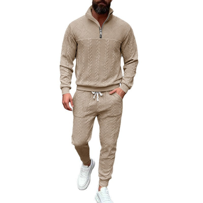 Men's Waffle Texture Half-Zip Loungewear Set