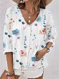 Women's Casual Floral Blouse with Button Details