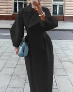 Women's Elegant Trench Coat with High Slit and Puff Sleeves