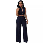 Women's Elegant Jumpsuit with Belt and Button Detail